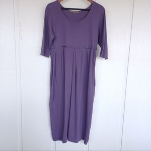 Purple Pingush Midi Dress Organic Cotton Size Small (2) Womans Knit Scoop Neck